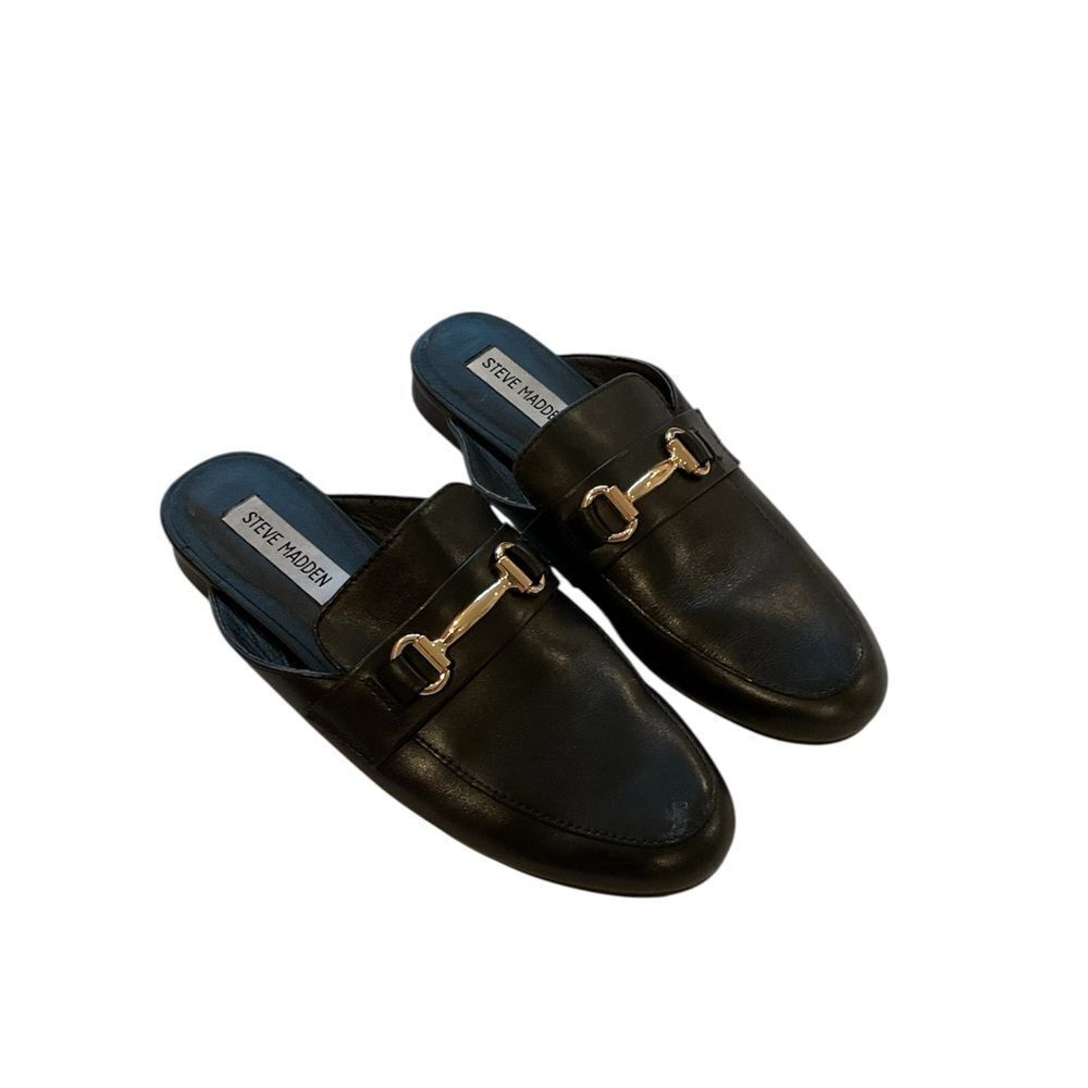 Steve Madden Black Leather Buckle Flats / Loafers